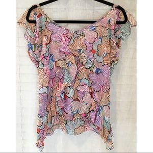 Marc Jacobs Floral Stripe Multi Ruffle Silk Blouse